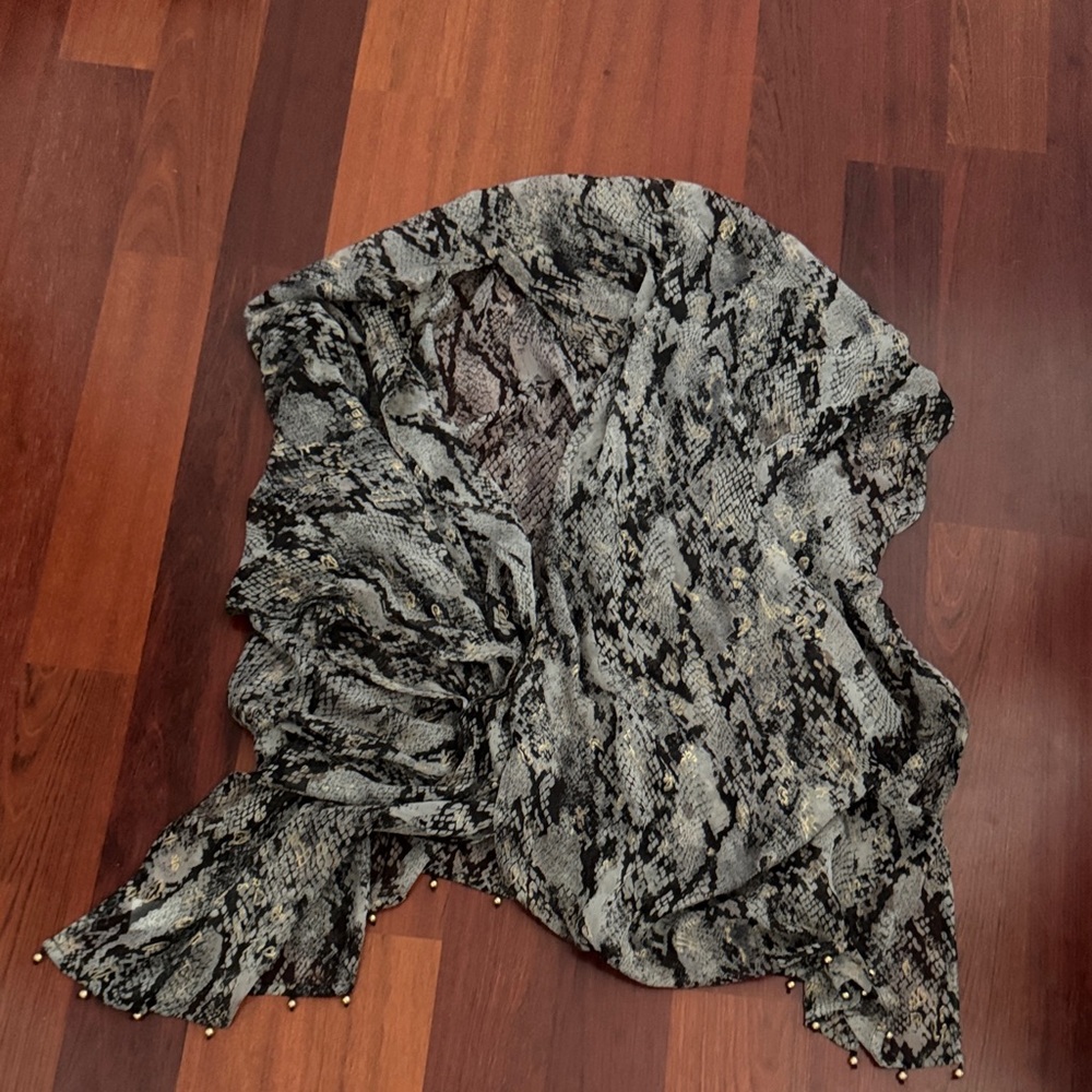 Anthropologie Elizabeth Gillett Snakeskin Print Kimono with Beaded Trim
